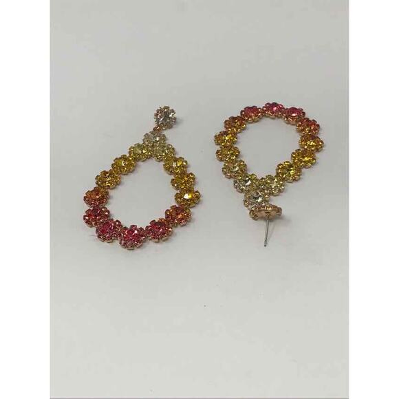 Multi-Color Flower Crystal Pierced Dangle Teardrop Earrings - Picture 2 of 2